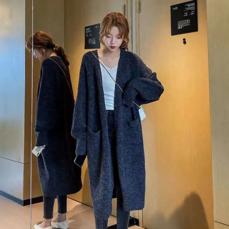 Churchf Churchf And Winter Long Loose Show Thin Long Coat Lazy Temperament Alpaca Velvet No Buckle Knee Knit Cardigan Female
