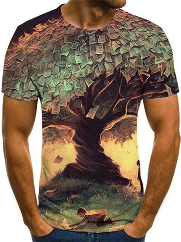 Trendy New Natural Landscape 3D Print Fashion Men's Sports Short-sleeved Loose Tops | 168DEAL