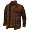 Men's Retro Check Pattern Stitching Warm Fleece Lined Plaid Wanderer Jacket