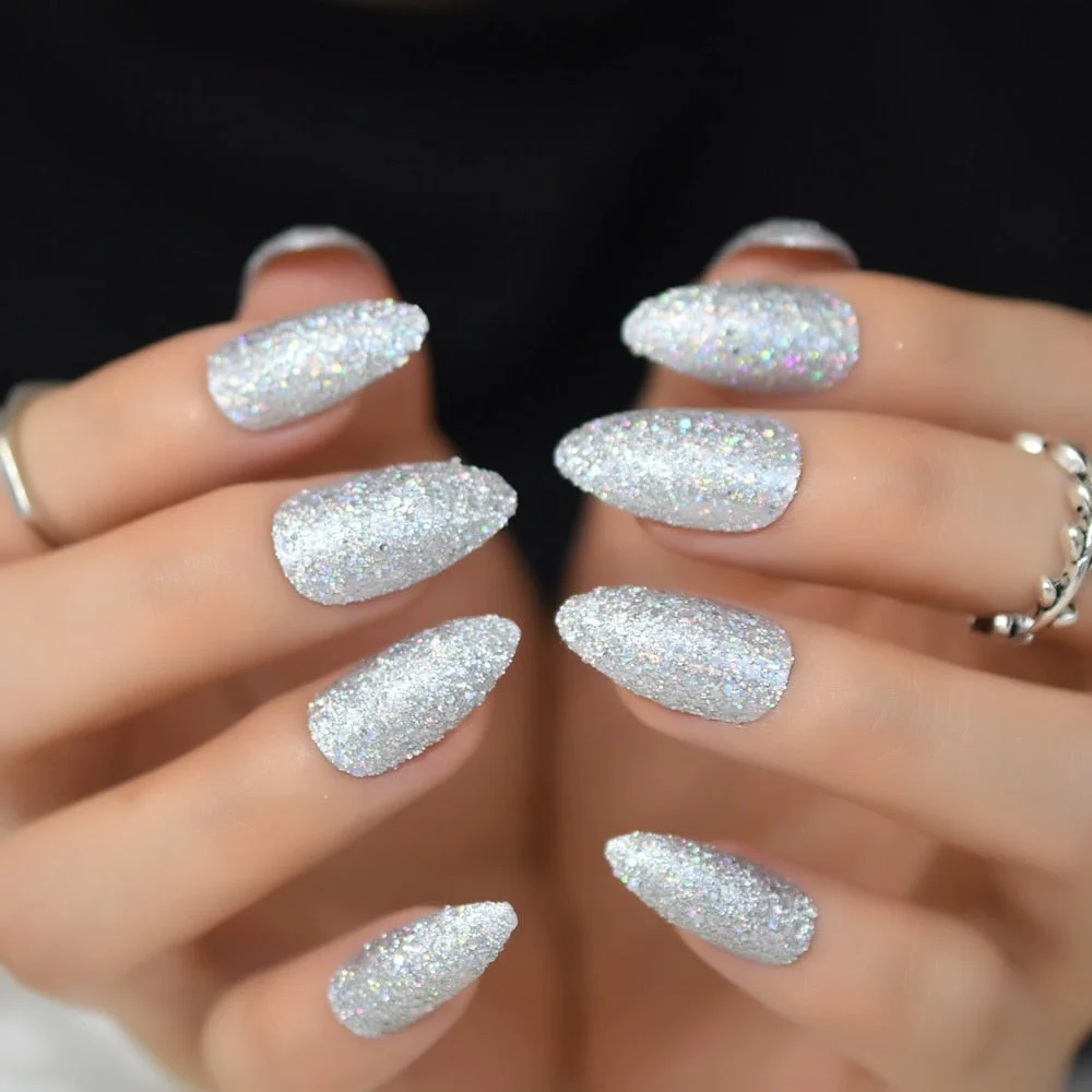 Sharp Pointed Fake Nails Black Gelnails Medium-Long Size Real Stiletto Point Acrylic Nail Tips 24-Nail Inspo