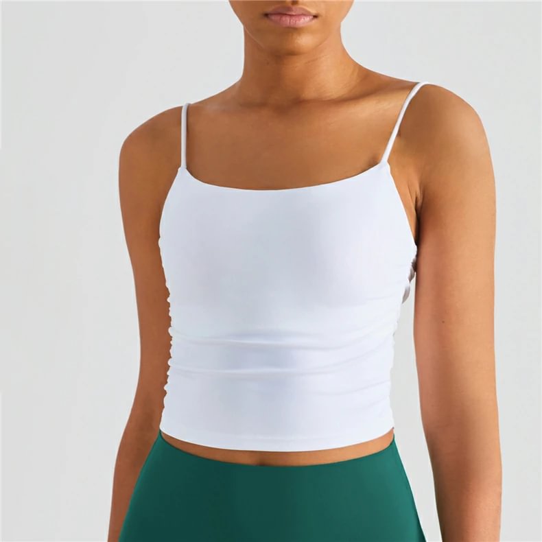 Shop white crop spaghetti top online at hergymclothing.com