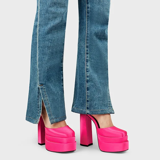 150mm Women's Sexy High Heels Platforms Pumps Square Toe Chunky Block Heels Rhinestone Party Shoes-MERUMOTE