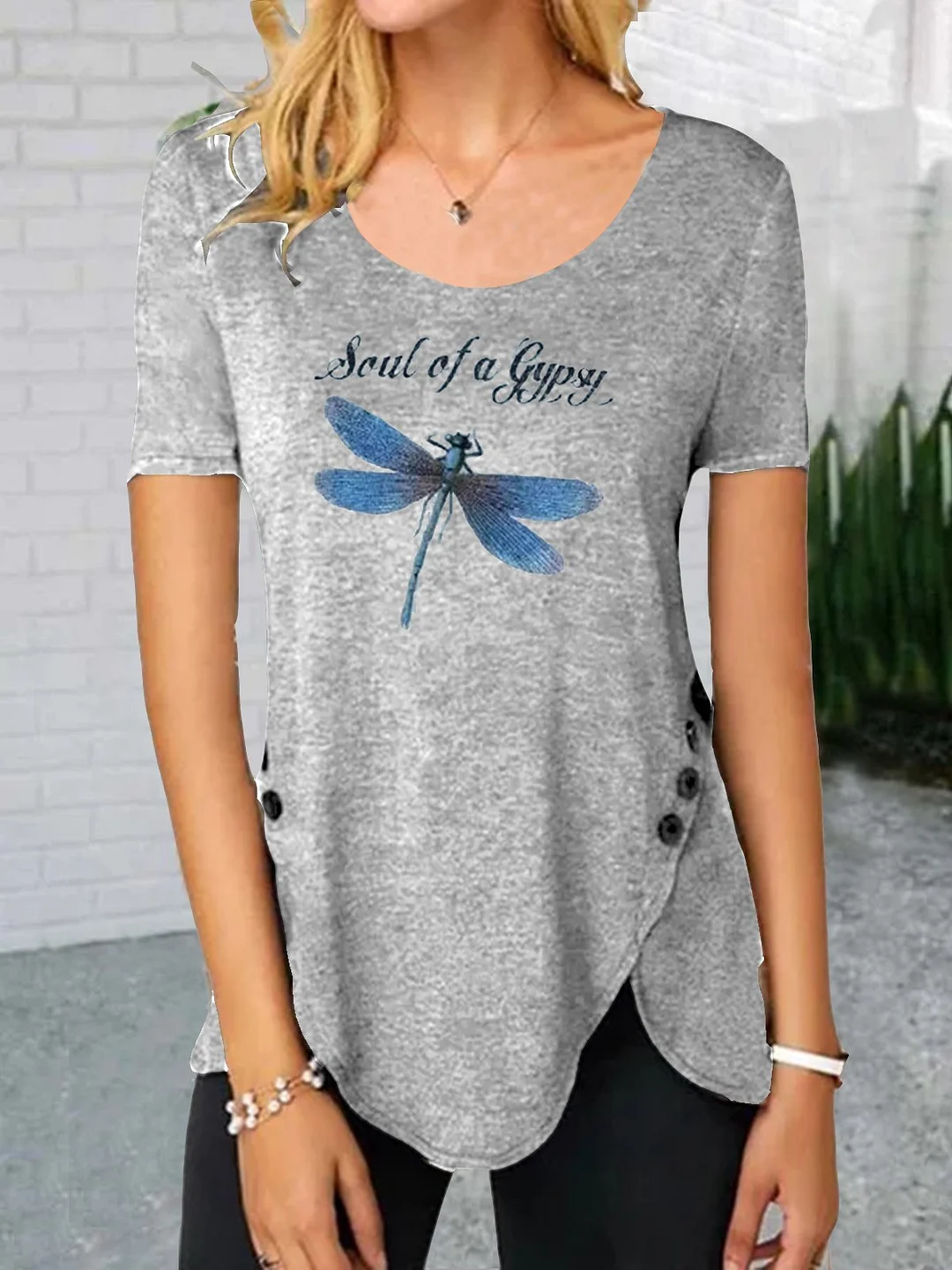 Dragonfly Printed Short Sleeve Shirts & Tops