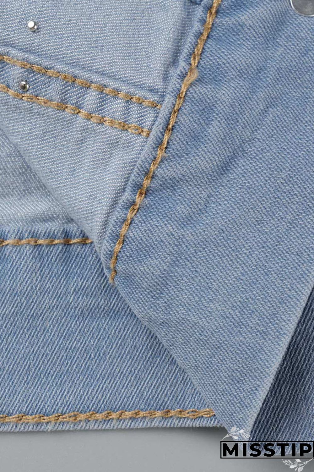 Blue Fashion Casual Letter Print Patchwork Beading Turndown Collar Half Sleeve Regular Denim Jacket