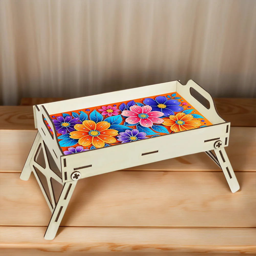 DIY Diamond Painted Dining Plate with Handle Wooden Food Tray Home Decor Gift