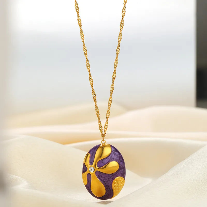 5 PCS/Package 31*24mm Hole 1~1.9mm 304 Stainless Steel Zircon Oval Pendant