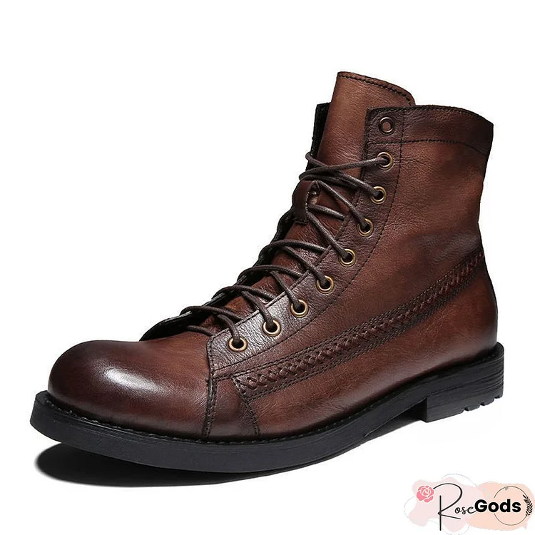 Vintage Cow Leather Men Shoes Goodyear Welted Dress Men Ankle Boots Work Motorcycle Boots