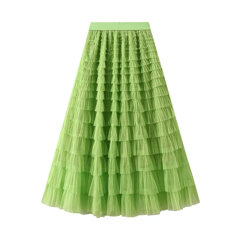 Nigikala Nigikala Yarn Lotus Leaf Side Temperament Skirt Women's Dress 2025 Spring And Autumn New Famous Woman Long Dress Thin Cake Skirt 2210