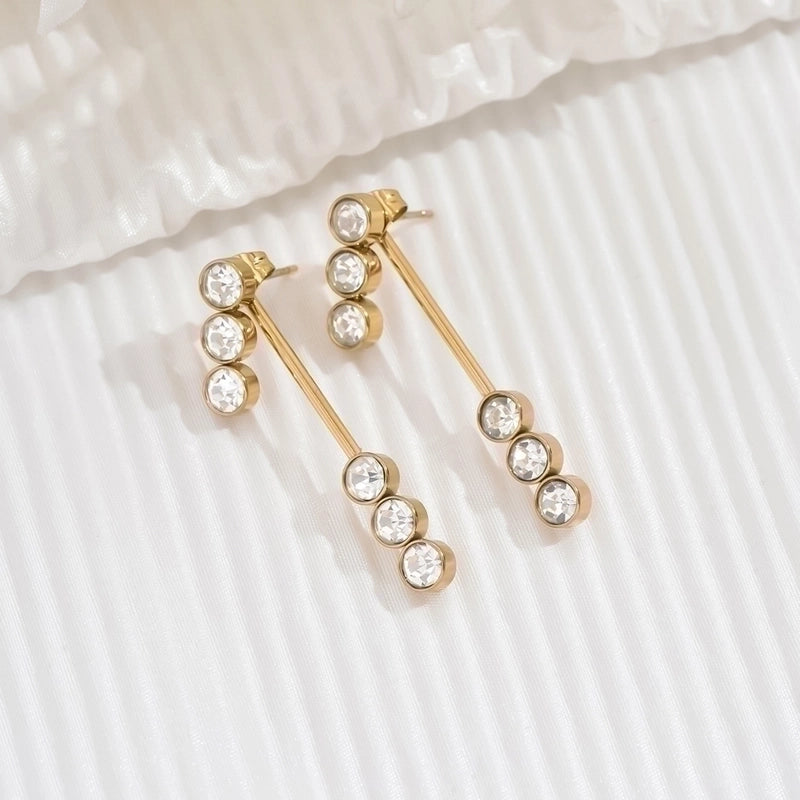 1 Pair Elegant Minimalist Round Polishing Plating Inlay 304 Stainless Steel Zircon 14K Gold Plated Drop Earrings