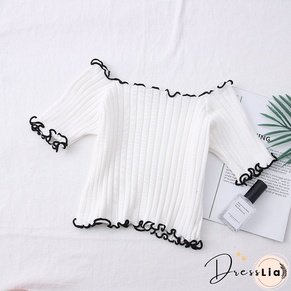 Heliar Women Tees Founce Hem T-Shirts Knitted Candy Crop Tops Short Sleeve T-Shirts For Women Tops Summer