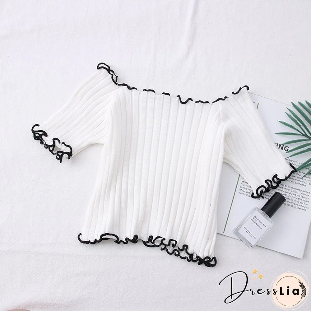 Heliar Women Tees Founce Hem T-Shirts Knitted Candy Crop Tops Short Sleeve T-Shirts For Women Tops Summer