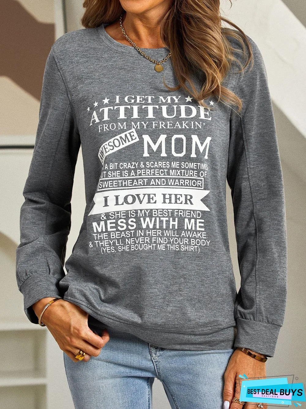 Casual Long Sleeve Round Neck Printed Top SweatShirt