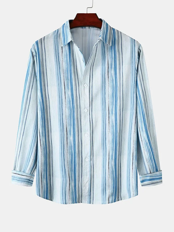 Men's Casual Long Sleeve Watercolor Striped Shirt