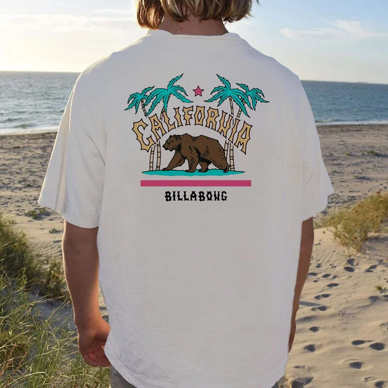 California Brown Bear Print Vintage T-shirt、、URBENIE