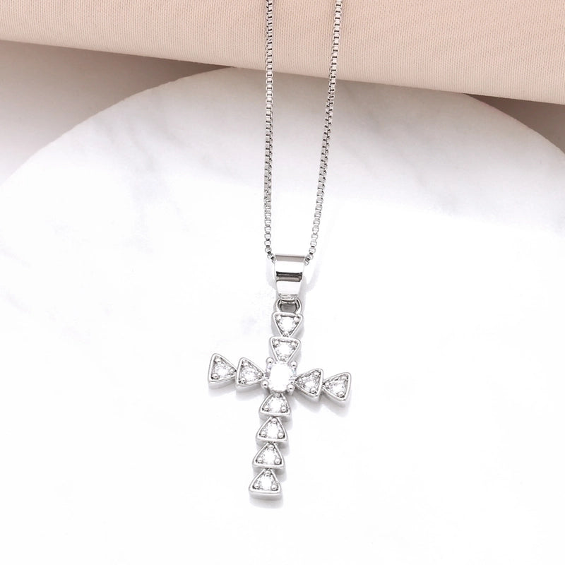 Copper 18K Gold Plated Plating Inlay Cross Zircon Pendant Necklace