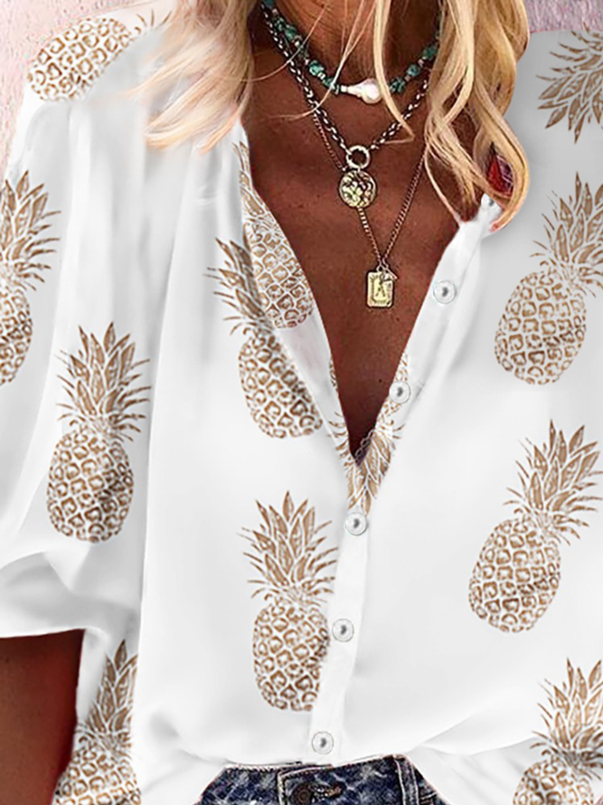 White V Neck Casual Long Sleeve Shirts & Tops
