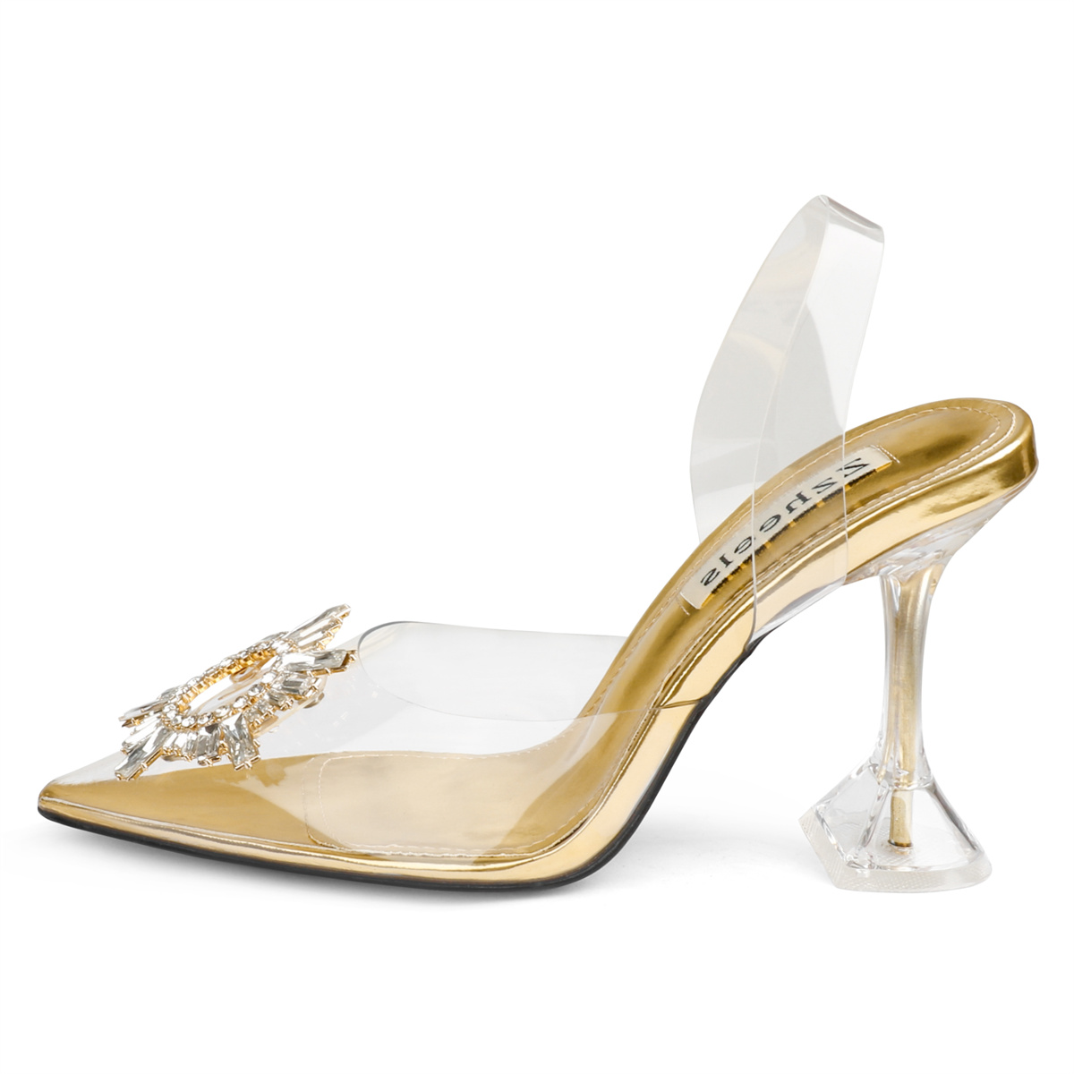 9.5cm/3.74 Double Bow Crystal High Pumps Pointed Toe Strappy Transparent Sandals Wedding Shoes