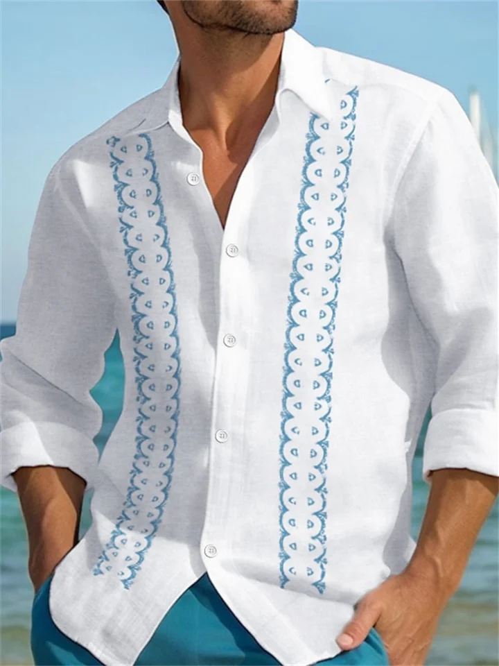 Men's Linen Shirt Casual Shirt Summer Shirt Beach Shirt White Pink Blue Long Sleeve Striped Lapel Spring & Summer Hawaiian Holiday Clothing Apparel Print