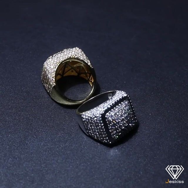 Vintage Big Sugar Cube Iced Out Bling CZ Stone Rings