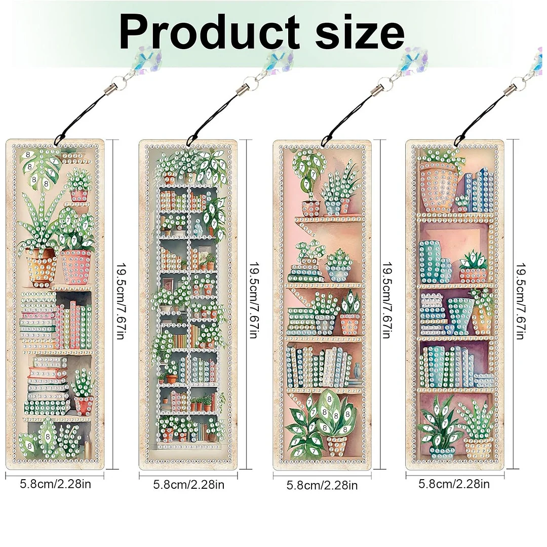 4Pcs Plant DIY Diamond Painting Bookmark Special Shaped Diamond Art Bookmark with Pendant Home Office Supplies Gift for Book Lovers