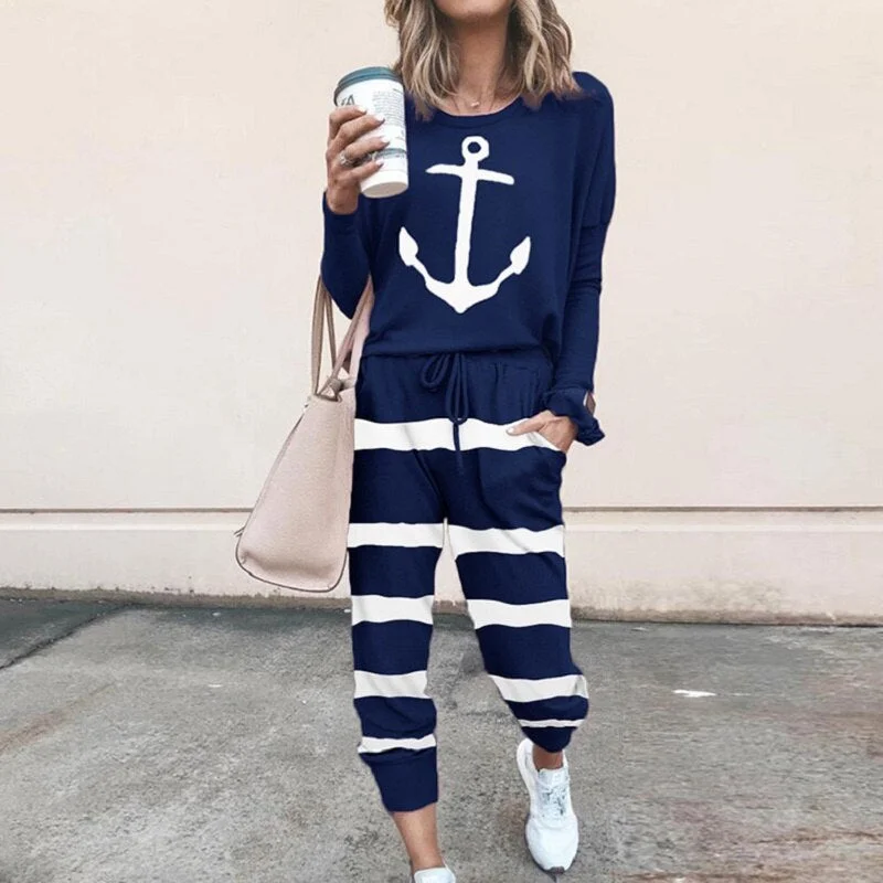Autumn Winter 2020 New Women's Print Leisure Two Piece Suit Home Loose Sports Fashion Leisure Suit Fashion Top And Pants S-3XL