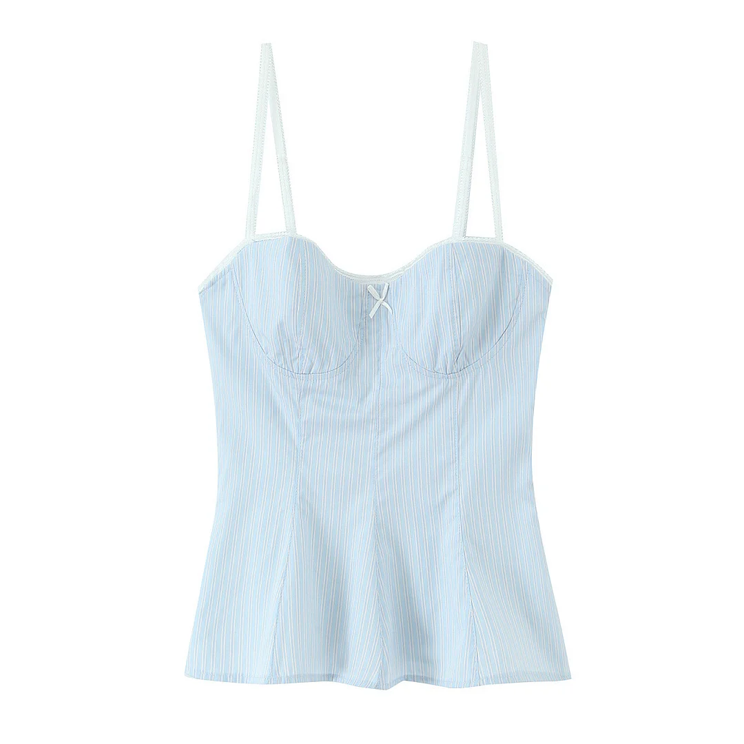 Nigikala Nigikala Women's Dress 2025 Summer Skirt Striped Bow Trim Sling Vest Coat Women E26120