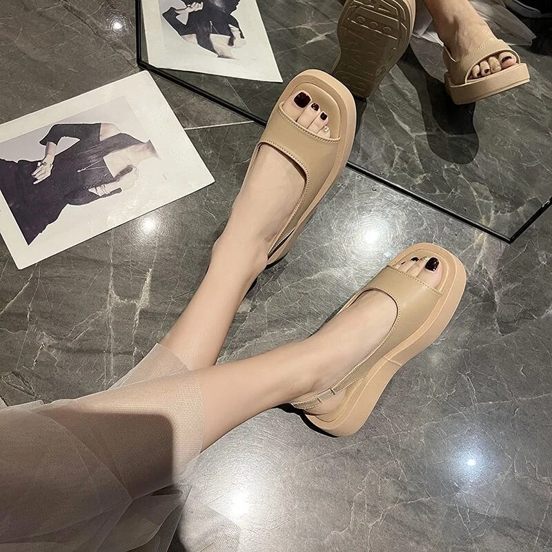 Breakj Women's Sandals 2022 Summer New Fashion Shoes Elegant Flat Sandals Women Genuine Leather Simple Platform Roman Sandals for Women