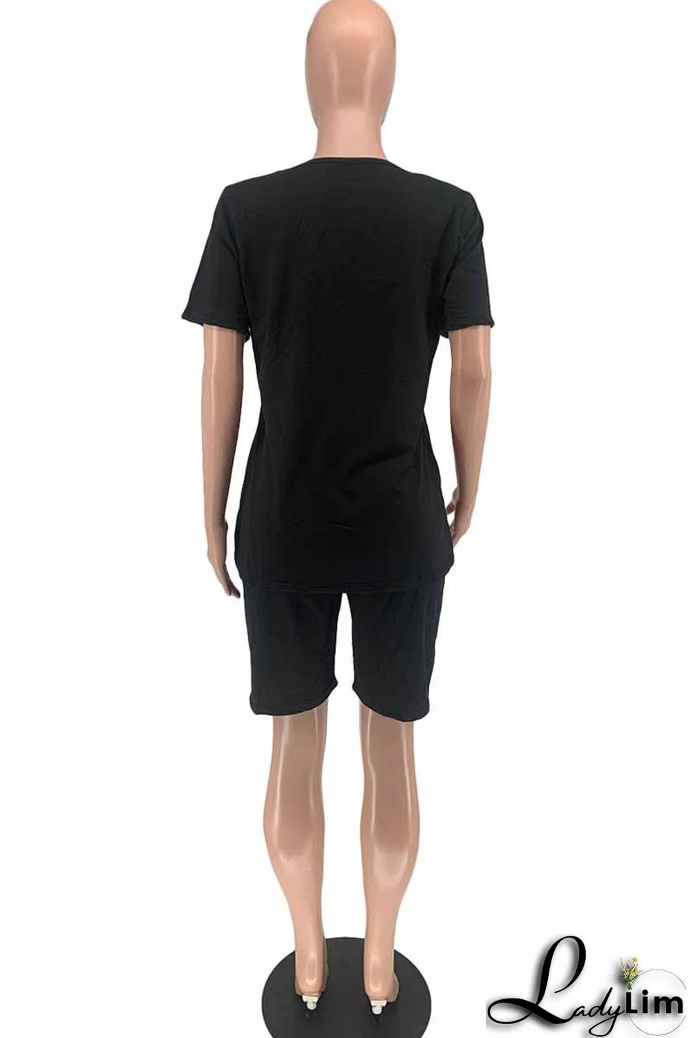 Blue Casual Print Letter O Neck Short Sleeve Two Pieces