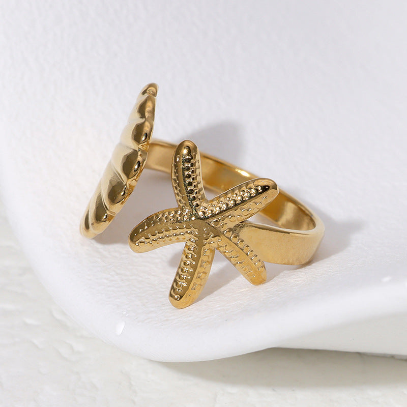 Open Ring Niche Starfish Shell Stainless Steel Electroplating Rings