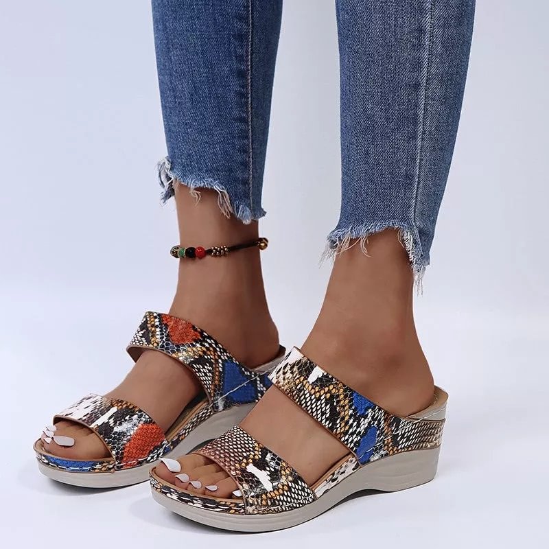 clarks new leopard print leather wedge soft sole sandals