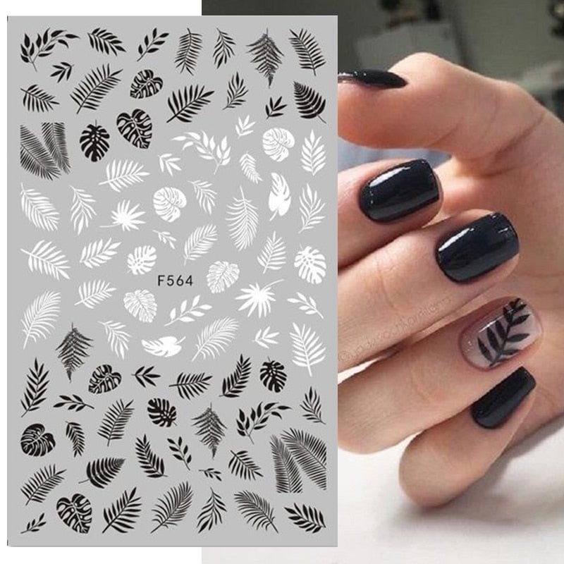 1PC Black White Leaves Flower 3D Nail Stickers Tropical Plants Mandala Leaf Geometry Transfer Decals Nail Art Decorations