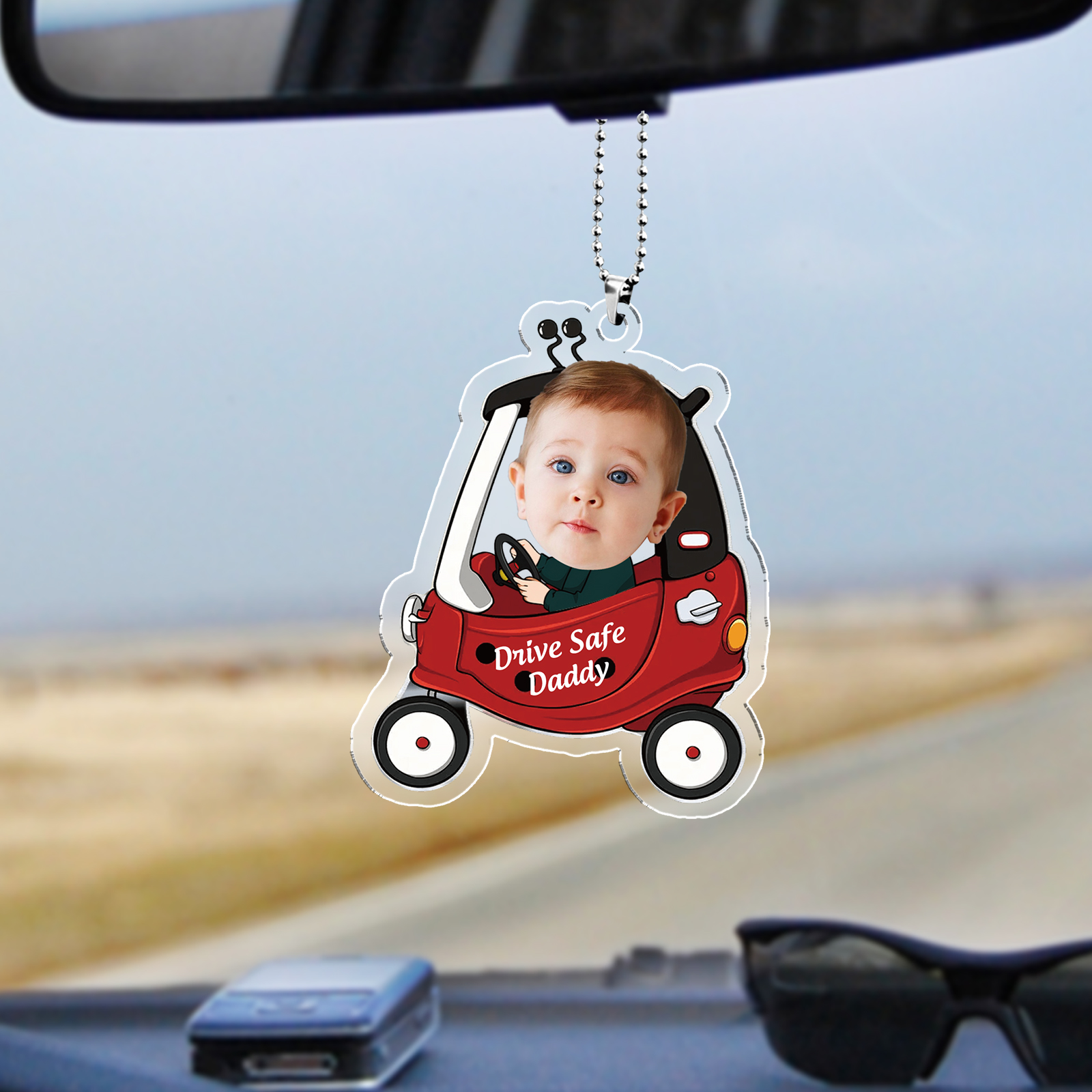 Personalised Car Hanging Ornament Custom Photo & Text & Name Keychain Acrylic Pendant Gift for Dad/Mom-Jessemade AU