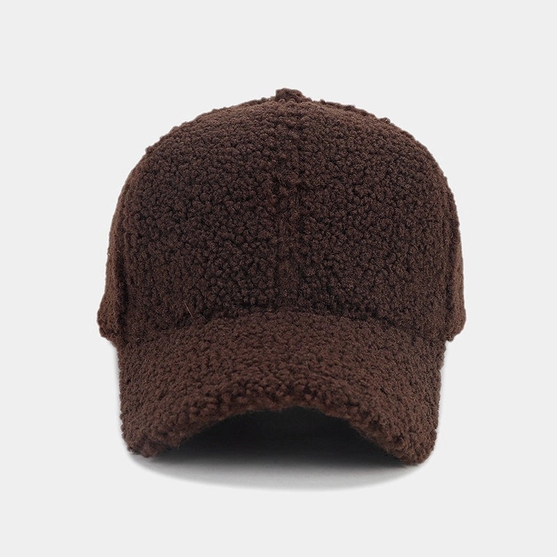 Autumn And Winter New Thickened Lamb Wool Solid Color Curved Brim Peaked Cap Women’s Simple Fashion Warm Baseball Cap Men’s Hat Fashion
