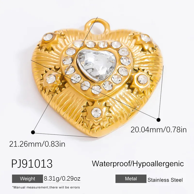 1 Piece 12.64*13.28mm 304 Stainless Steel Zircon 18K Gold Plated Heart Shape Pendant Jewelry Accessories