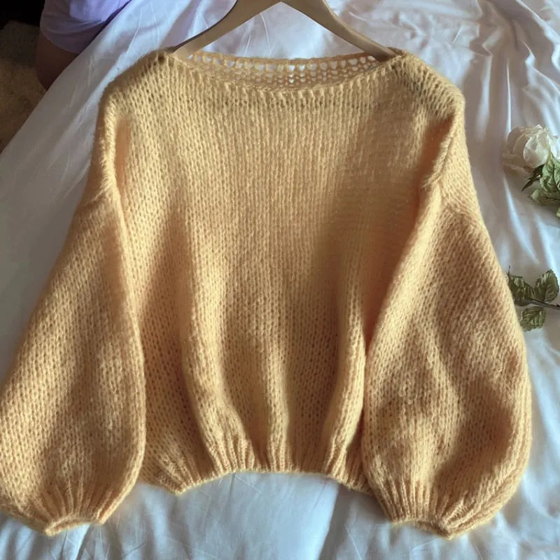 Zoki Thick Women Sweater Loose Cute Autumn Oversize Knitted Jumper Sexy Off Shoulder Sweet Long Sleeve Female Sweater Tops 2021