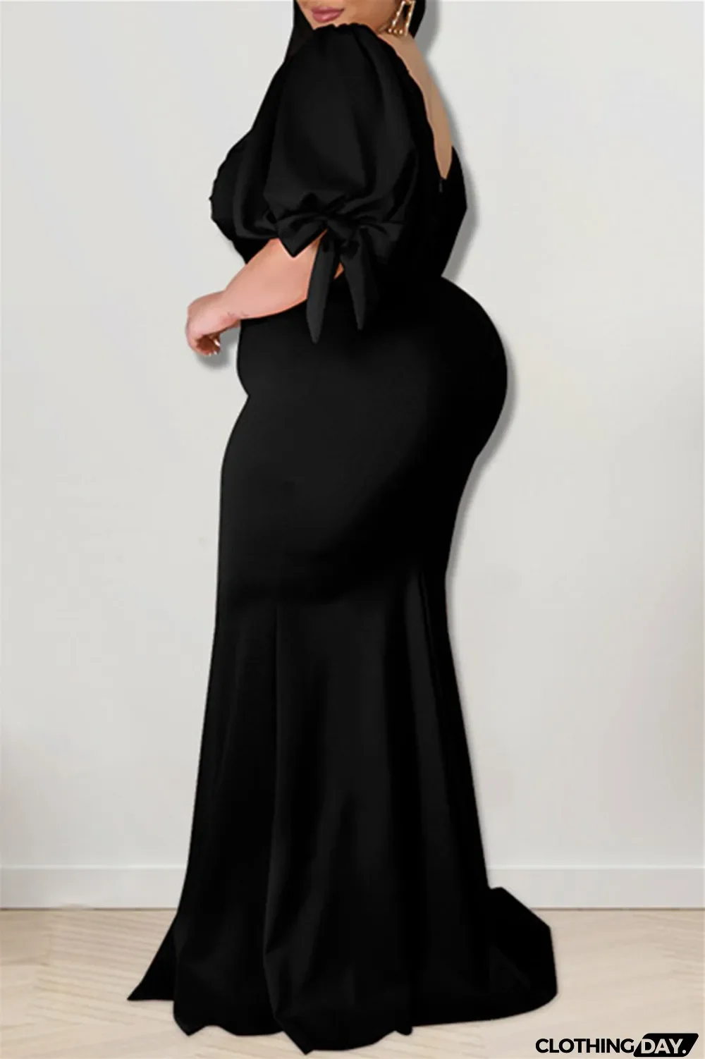 Yellow Fashion Sexy Plus Size Solid Backless Slit Square Collar Evening Dress