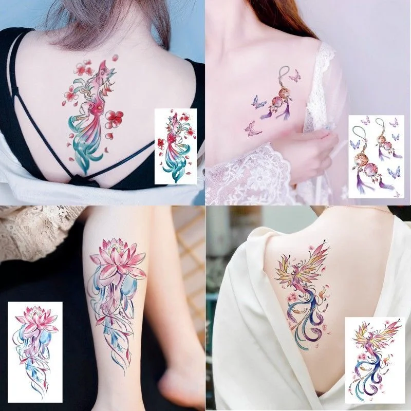 Sdrawing 4/5/9/10/18 PIeces Long Lasting Blue Flower Jewelry Tattoo Sticker Sexy Belly Block Scar Stretch Marks Waterproof Tattoo Sticker