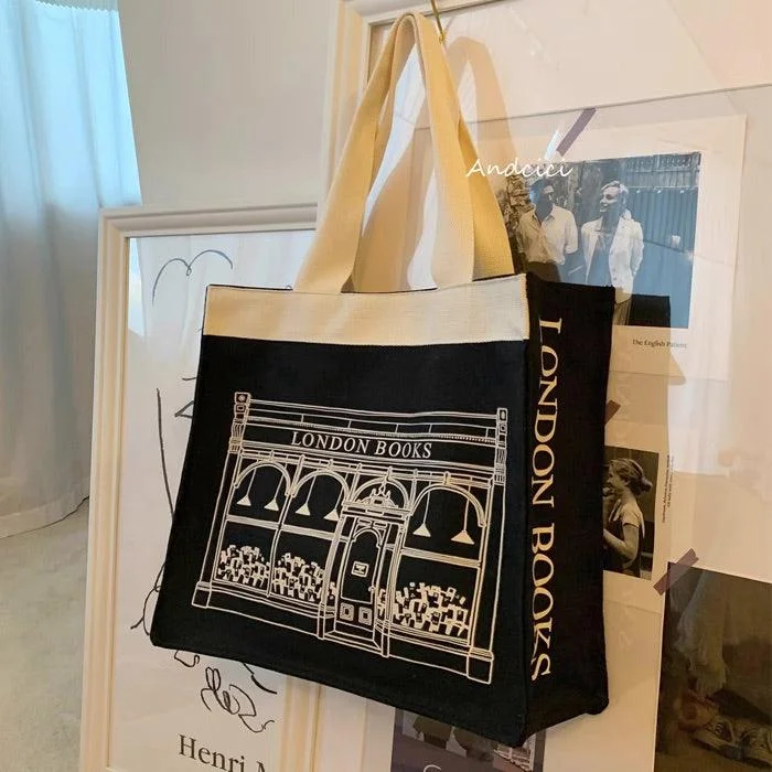 London Books Marylebone Book Store Black Tote Bag with Zip