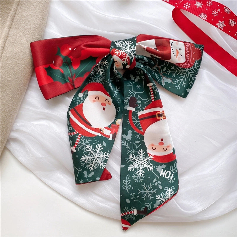 Women’s Casual Christmas Tree Santa Claus Elk Polyester Silk Scarf