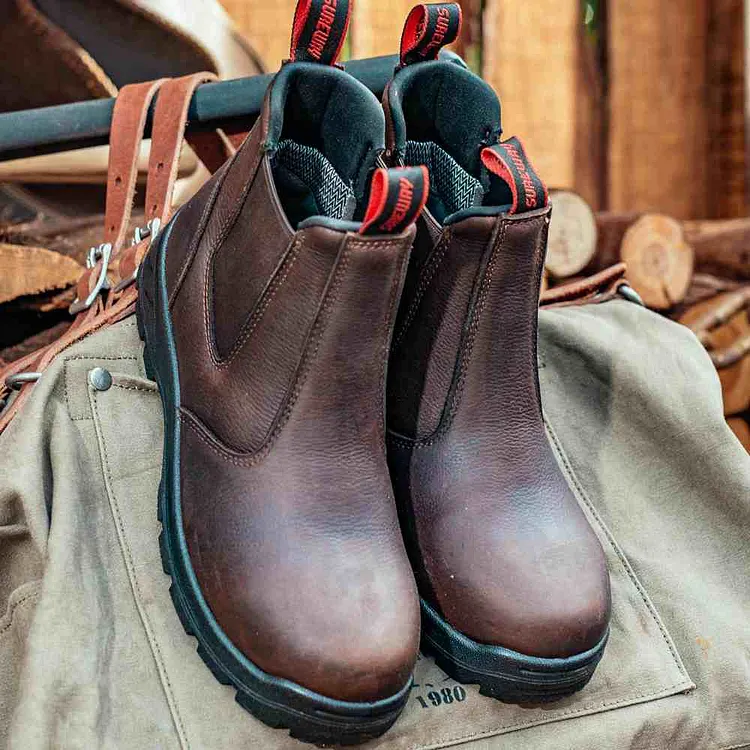SUREWAY Mens Slip On Work Composite Soft Toe Brown Work Boots