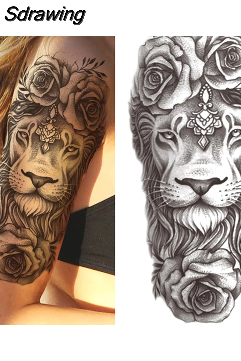 Sdrawing Forest Tattoo Sticker For Men Women Children Tiger Wolf Death Skull Temporary Tattoo Fake Henna Skeleton King Animal Tatoo 430-0