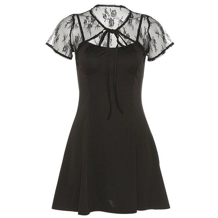 Lace Tie Mesh Dress