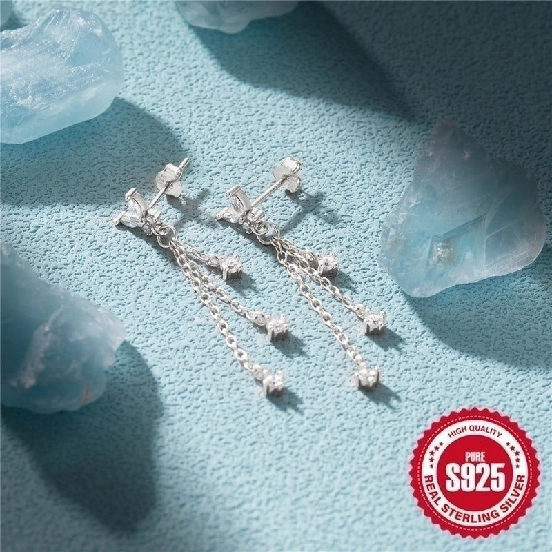 1 Pair Minimalist Geometric Butterfly Tassel Plating Inlay Sterling Silver Zircon Drop Earrings