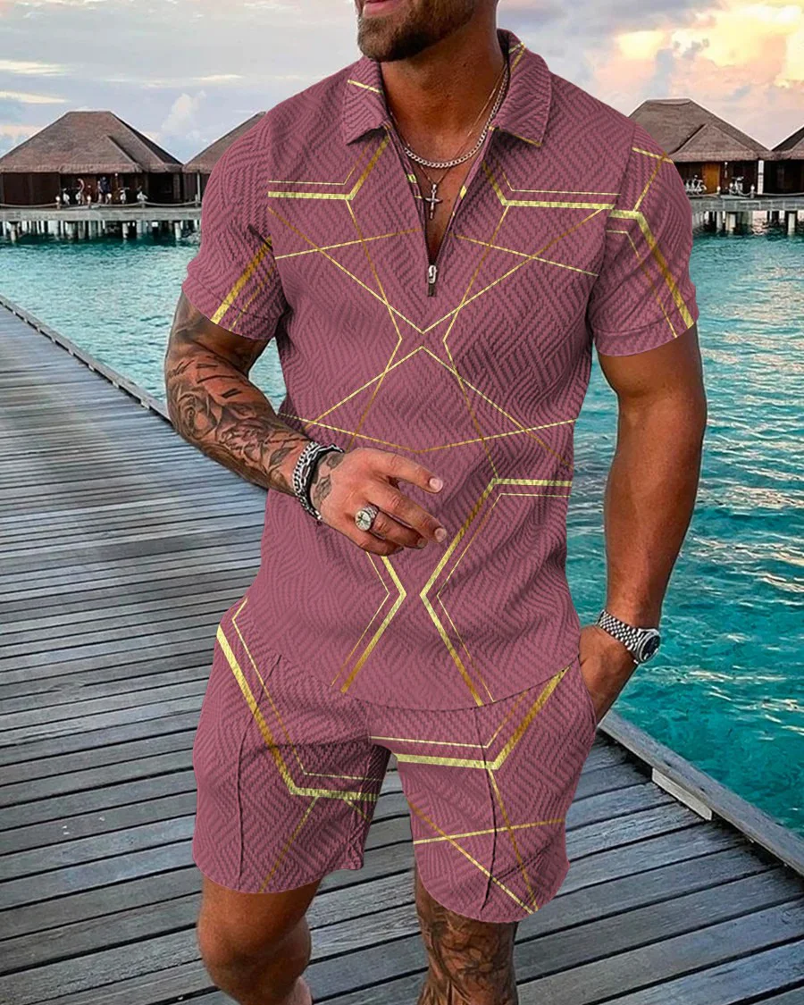 Men's Casual Gradient Polo Shirt Two Piece
