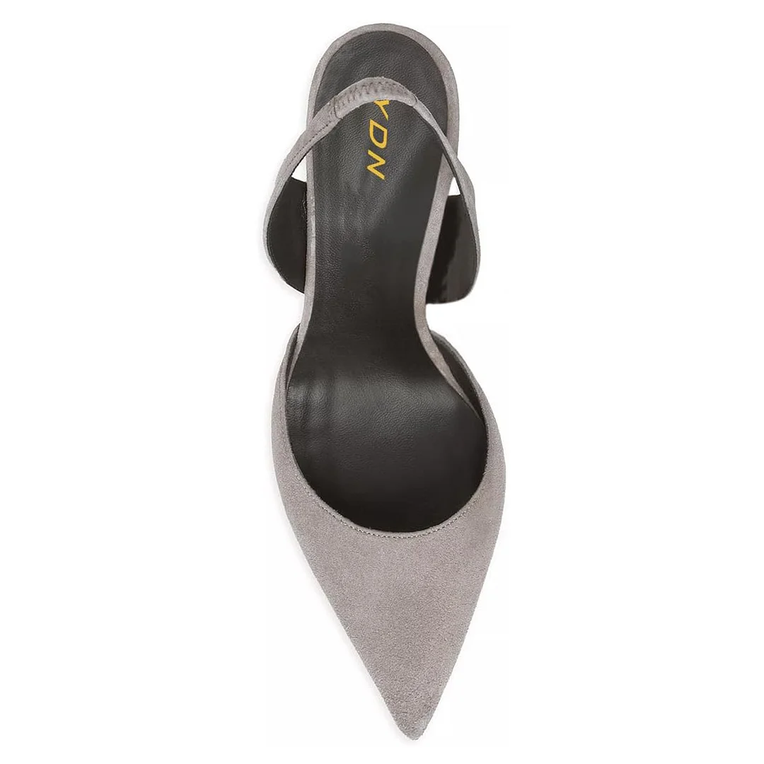 Vegan Suede Stiletto Heel Pointed Toe Slingback Pumps Shoes in Grey