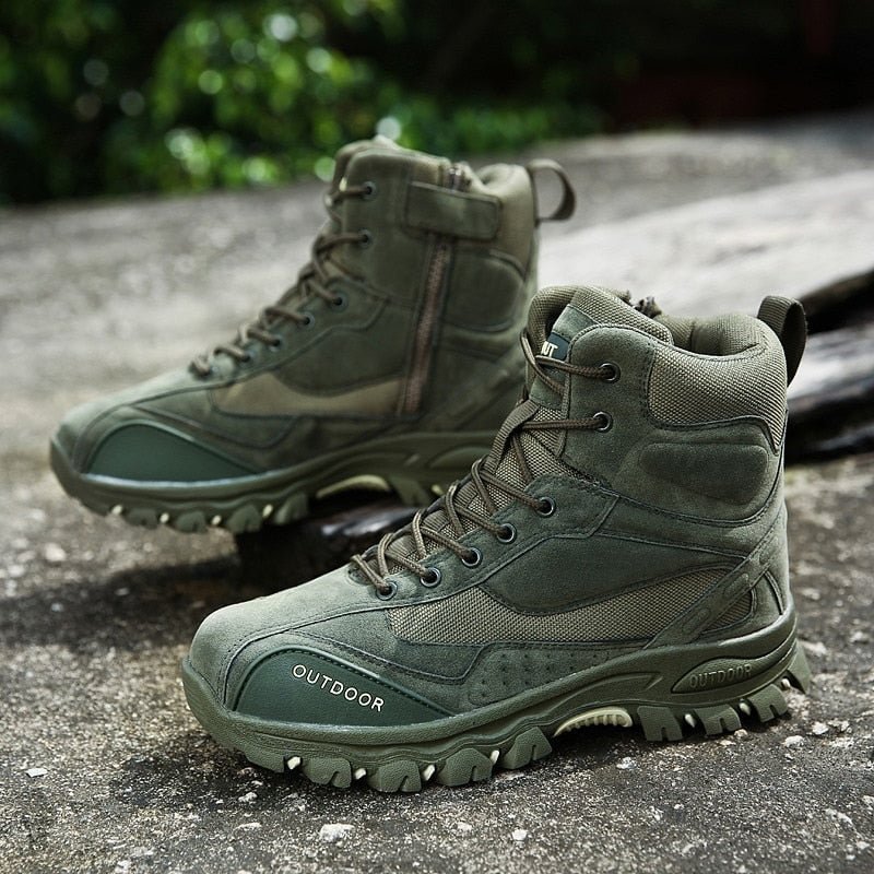 Men Military Combat Ankle Boots Genuine Leather Casual Shoes Outdoor Men Sneakers Winter Tacticos US SWAT Army Boot Men Green