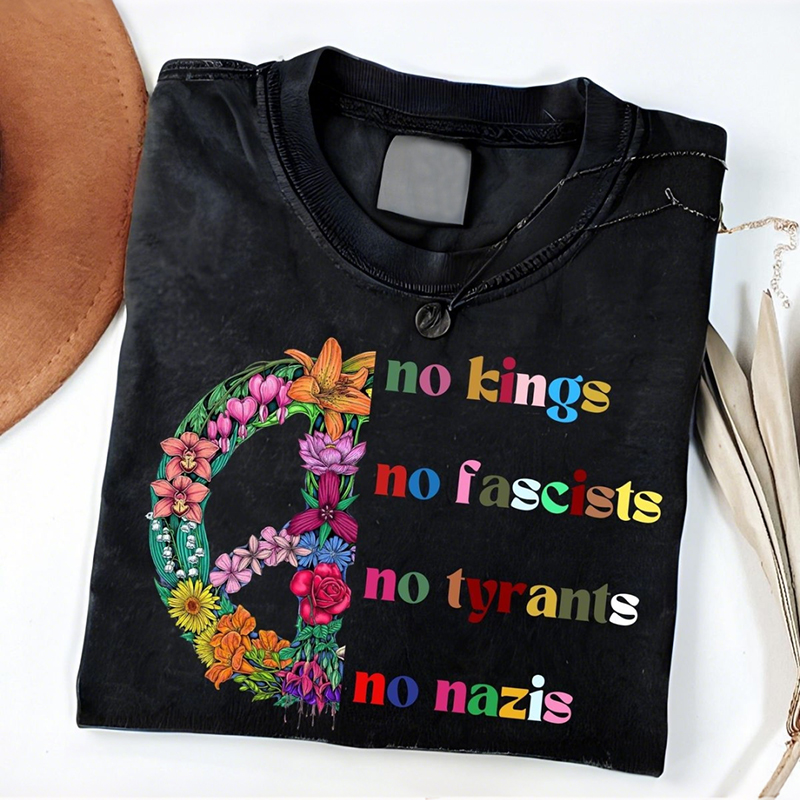 Comstylish Retro No Kings In America Print T-shirt