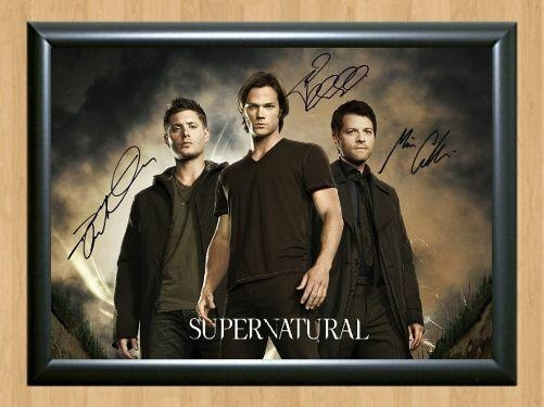 Jensen Jared Misha Cast Supernatural Signed Autographed Photo Poster painting Poster Print Memorabilia A4 Size