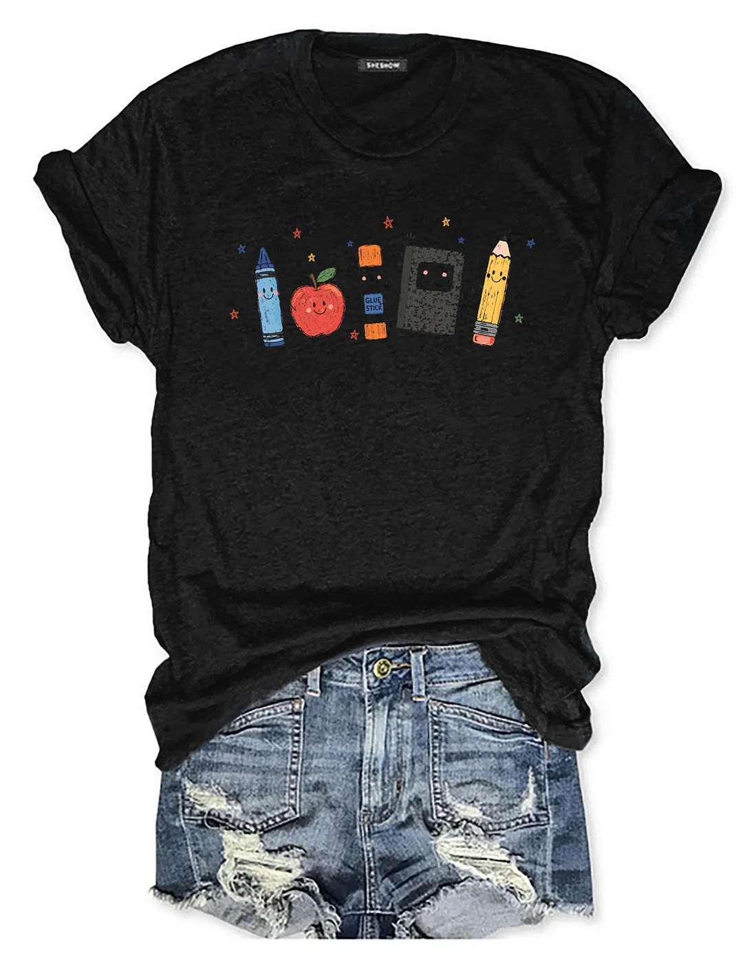 Cute Crayon Apple Pencil Notebook T-shirt