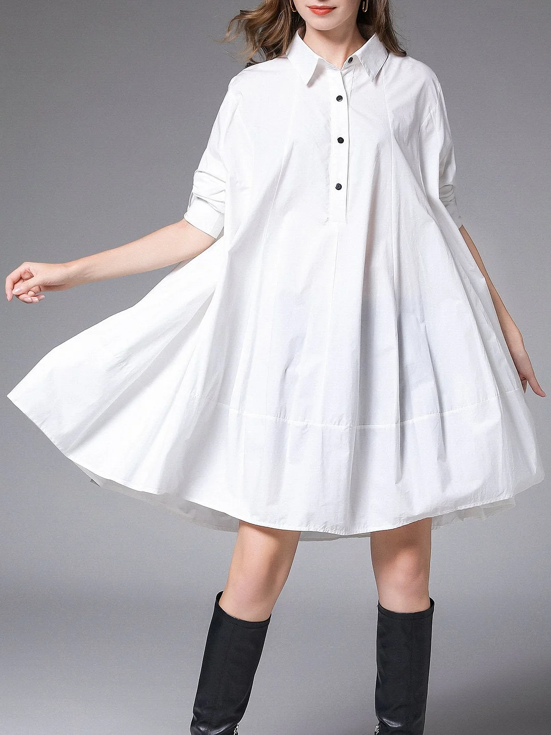 Shirred Shift Casual Midi Dress